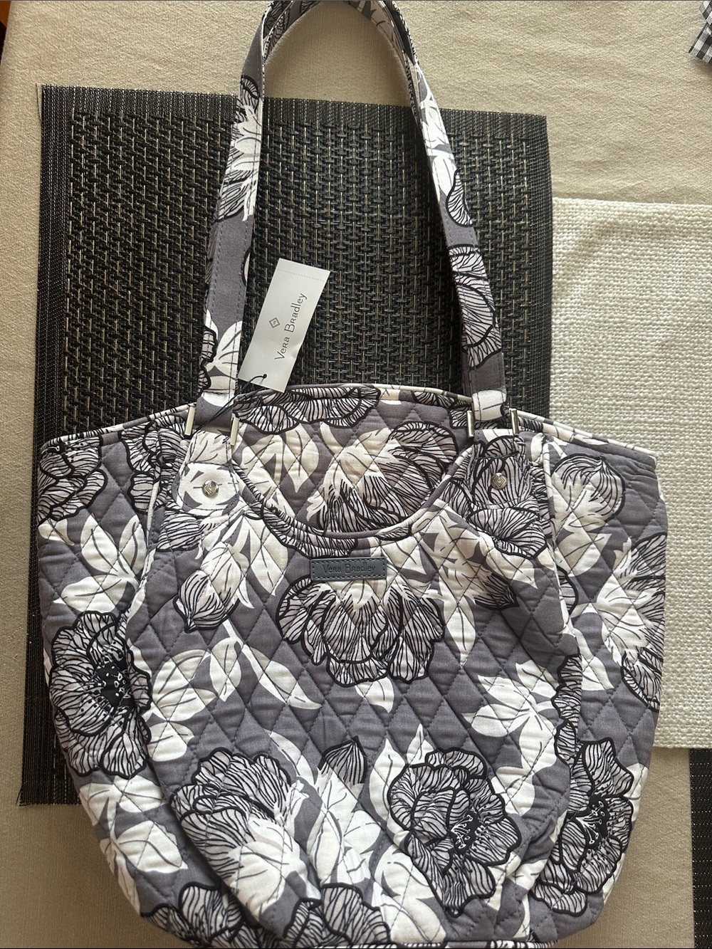 Vera Bradley Glenna MOON SHADOW MEADOW Purse Bag Tote Gray White Floral New V343
